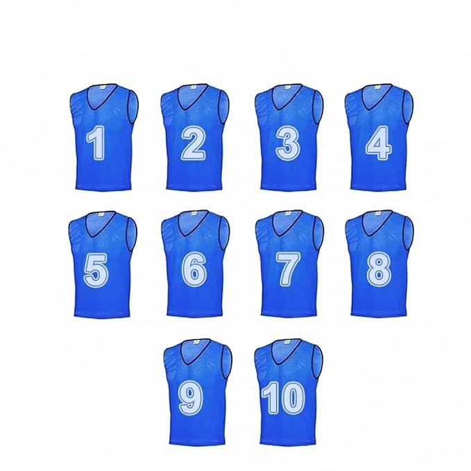 SLG Sports Numbered Training Bibs Set, Blue Scrimmage Vests for Football, Basketball and Team Practice, Lightweight Breathable Quick Dry Training Jerseys for Kids and Adults,