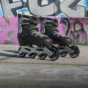 Konex 4 Wheel Inline Skates for Boys,Girls & Youth | Adjustable PU Roller Skating Shoes with Corrosion Resistant Frame | Triple Safety with Buckle, Velcro Strap & Lace Up - Black