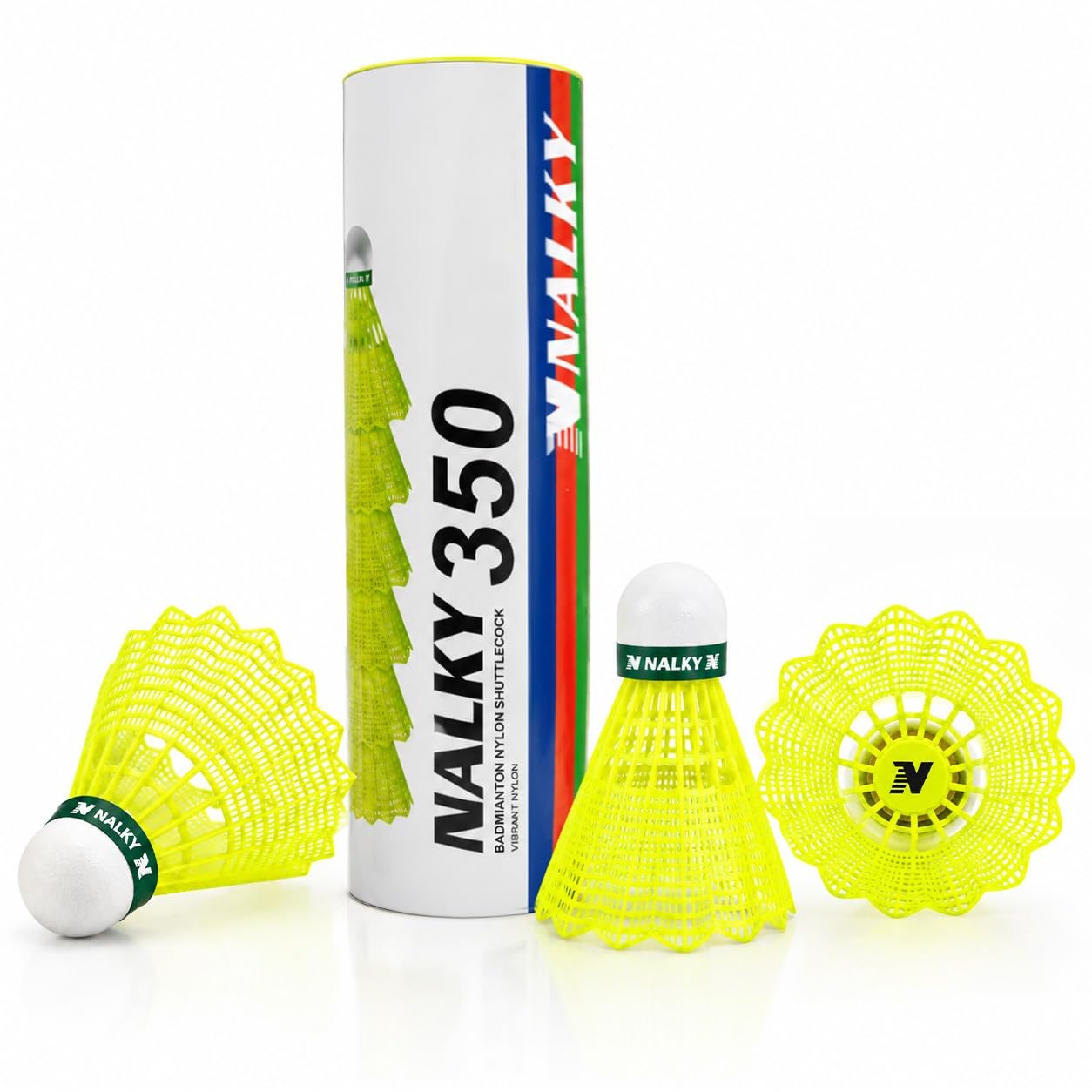 350 Nylon Badminton 6 Pcs Shuttlecock – Stable Flight, High-Visibility Yellow, Durable Skirt & Cork Composite Base | Perfect for Indoor & Outdoor Games