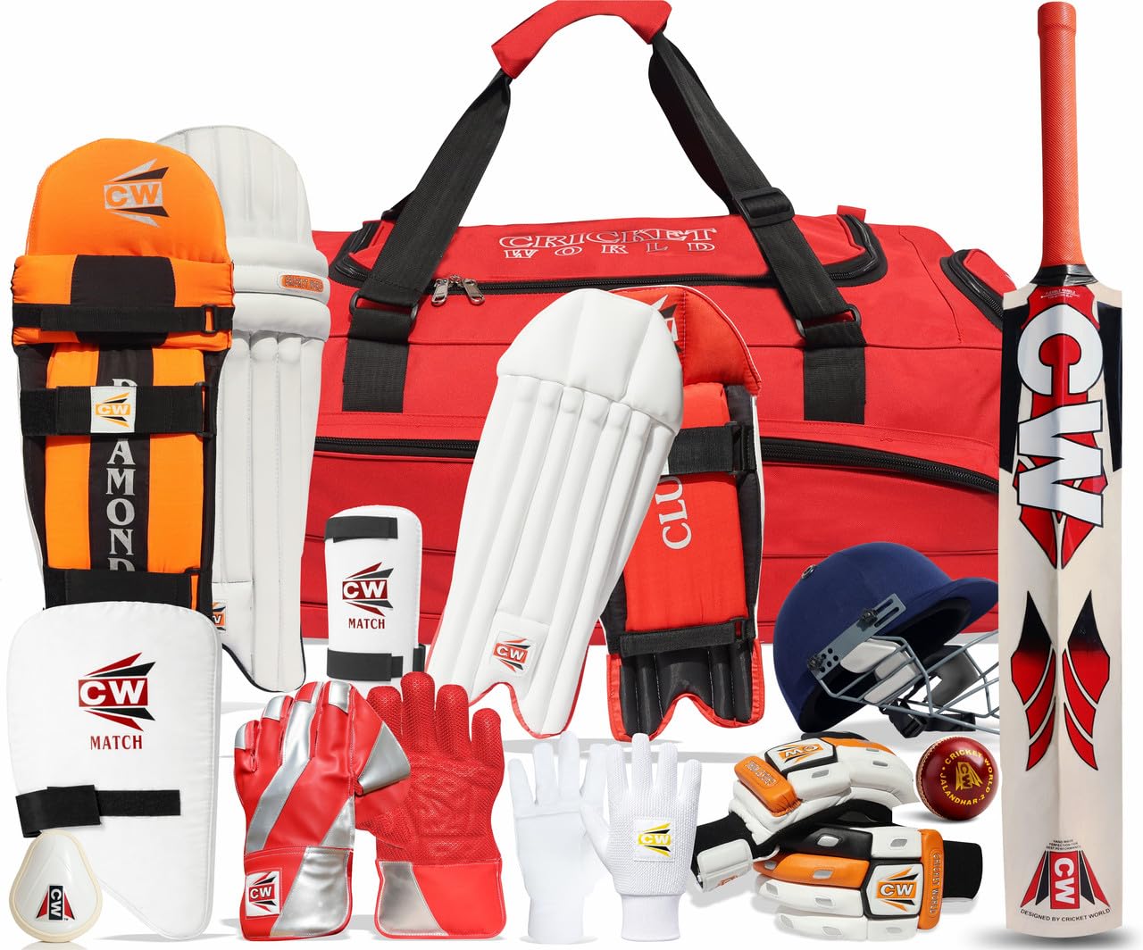 CW Challenger Cricket Kit Kashmir-Willow Bat | Wheelie Sports Bag with Shoe Compartment Adult | Full Size with 12 Items
