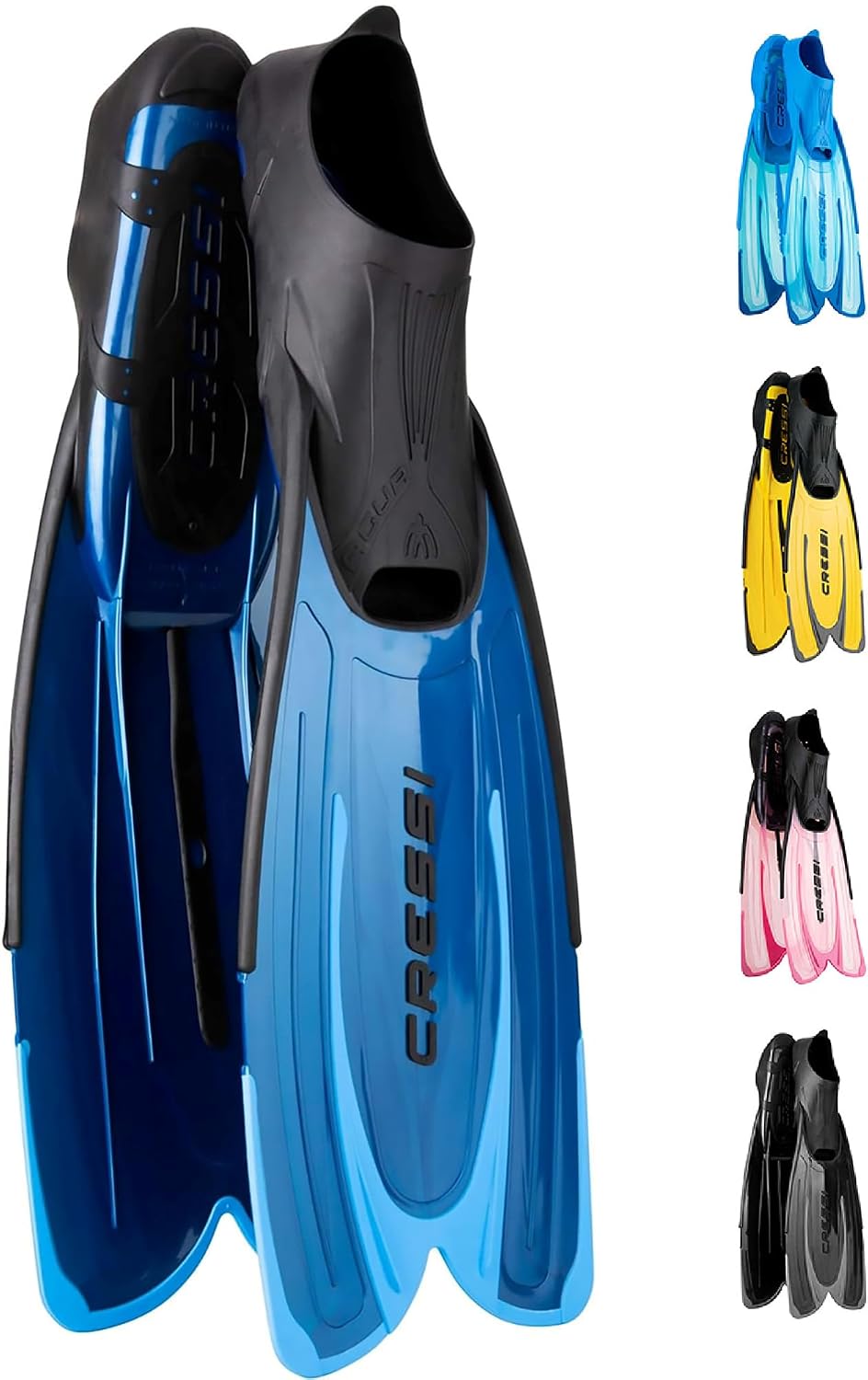 Cressi Adult Snorkeling Fins with Self-Adjustable Comfortable Full Foot Pocket | Perfect for Traveling | Agua