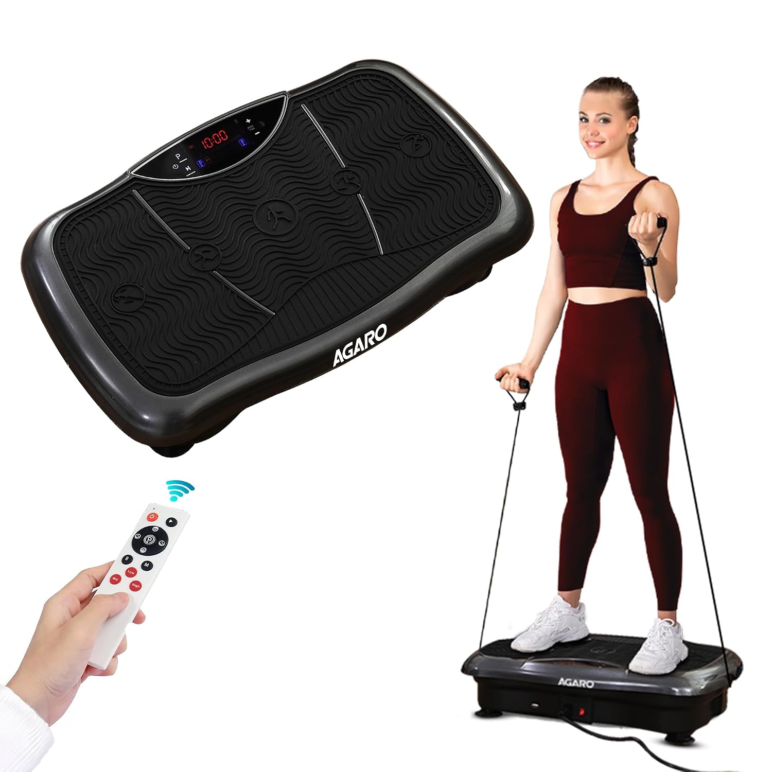 AGARO Regal Vibration Plate Massager, Gym & Workout Machine , Muscle to ning, Calorie Burning, Weight Loss, 5 Auto Programs, Manual Mode, 180 Speeds, Adjustable Timer, with Remote & 2 Balance Straps