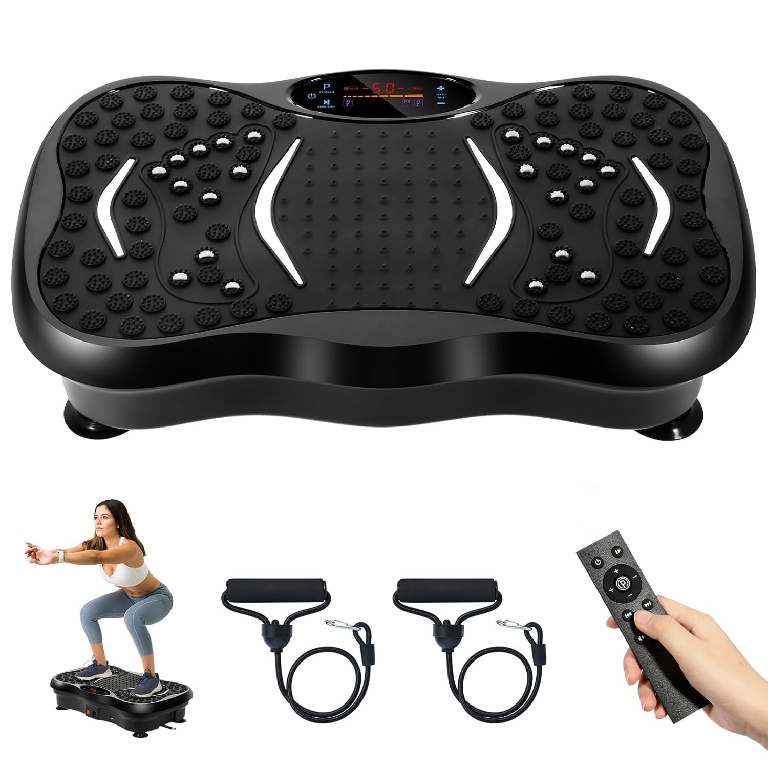 KEIKEN Vibration Plate Exercise Machine for Weight Loss Full Body Fat Burner & Shaker with Magnetic Acupressure Surface, Resistance Bands &Remote Control Home Gym Fitness Equipment (150 KG Capacity)