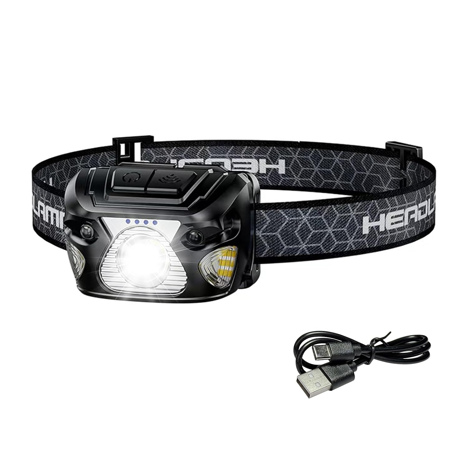 Outdoor Head Lamp, Rechargeable Type-C, 6Modes, 1000+ Lumens, IPX5 Waterproof Flashlight, 12 Hour Continuous Lighting Ideal for Camping Flashlights, Reading, Sports, Running, Hiking, Fishing