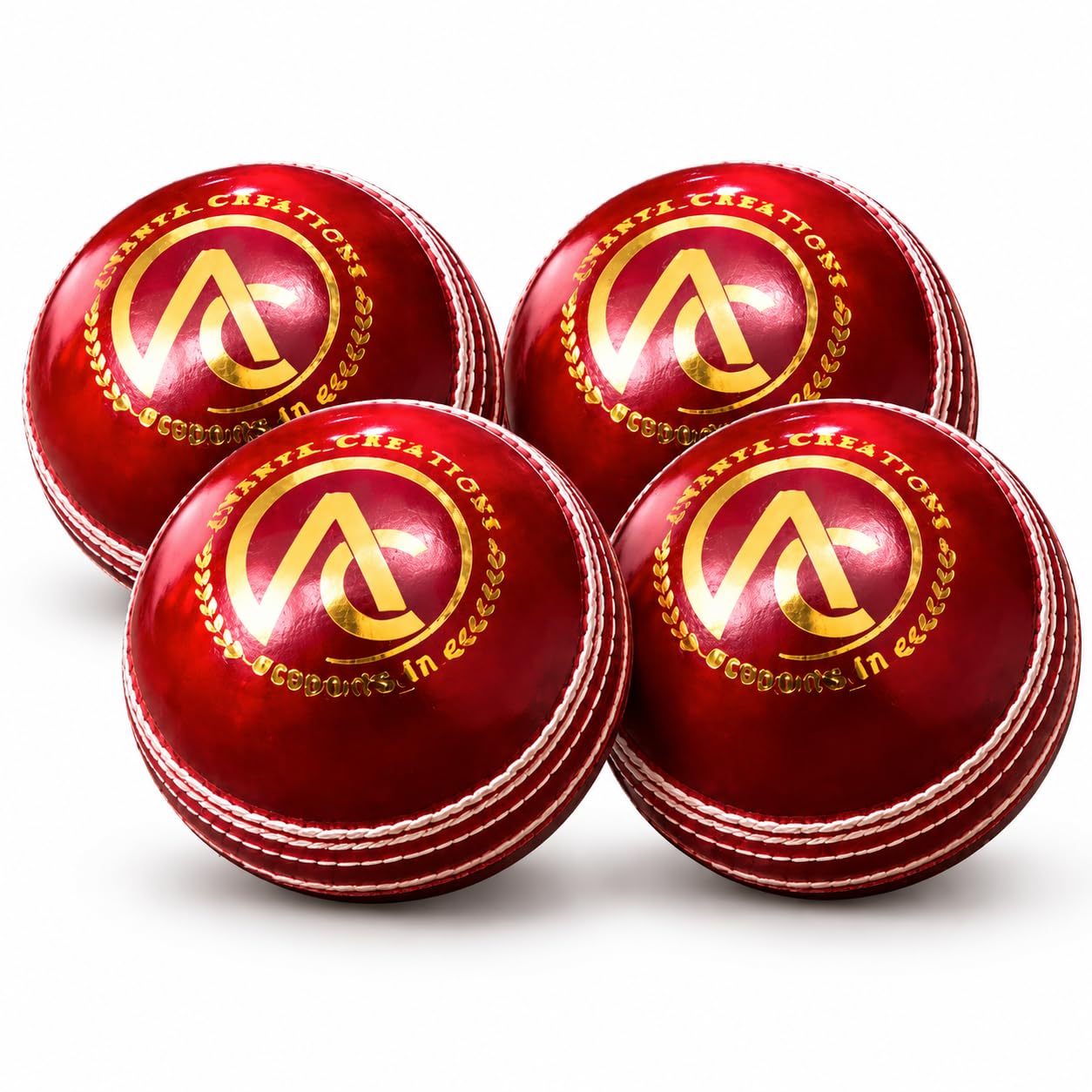 Ananya Creations Classic Red 4 piece Leather Cricket Ball �40 Overs (Test) | Premium Hand Stitched | Durable for Test, ODI, T20 & Practice Matches | Swing & Seam Optimized | Premium Shine (4)