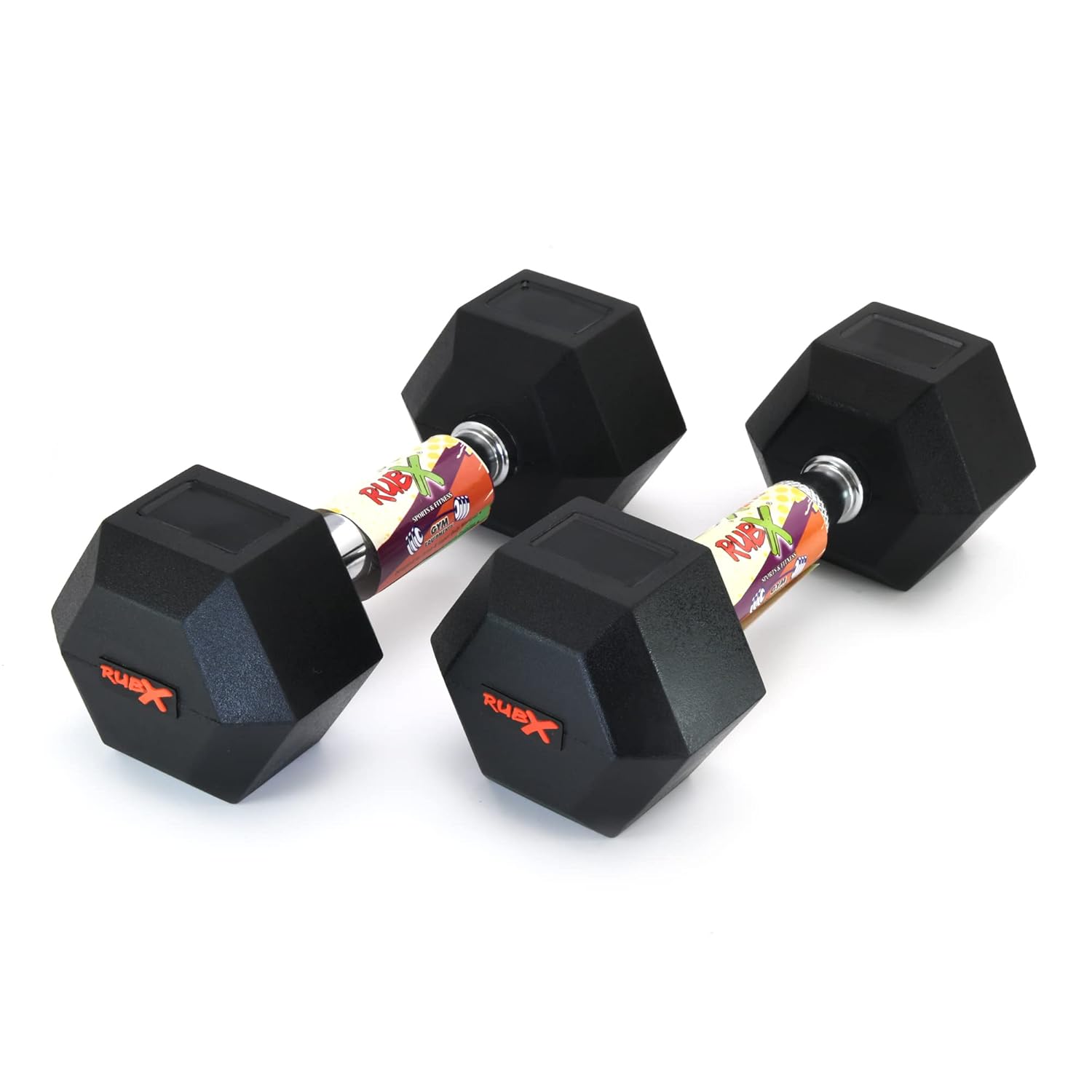 RUBX Rubber Coated Professional Exercise Hex Dumbbells (Pack of Two) 7.5 Kg x 2pc (Total = 15 kg)