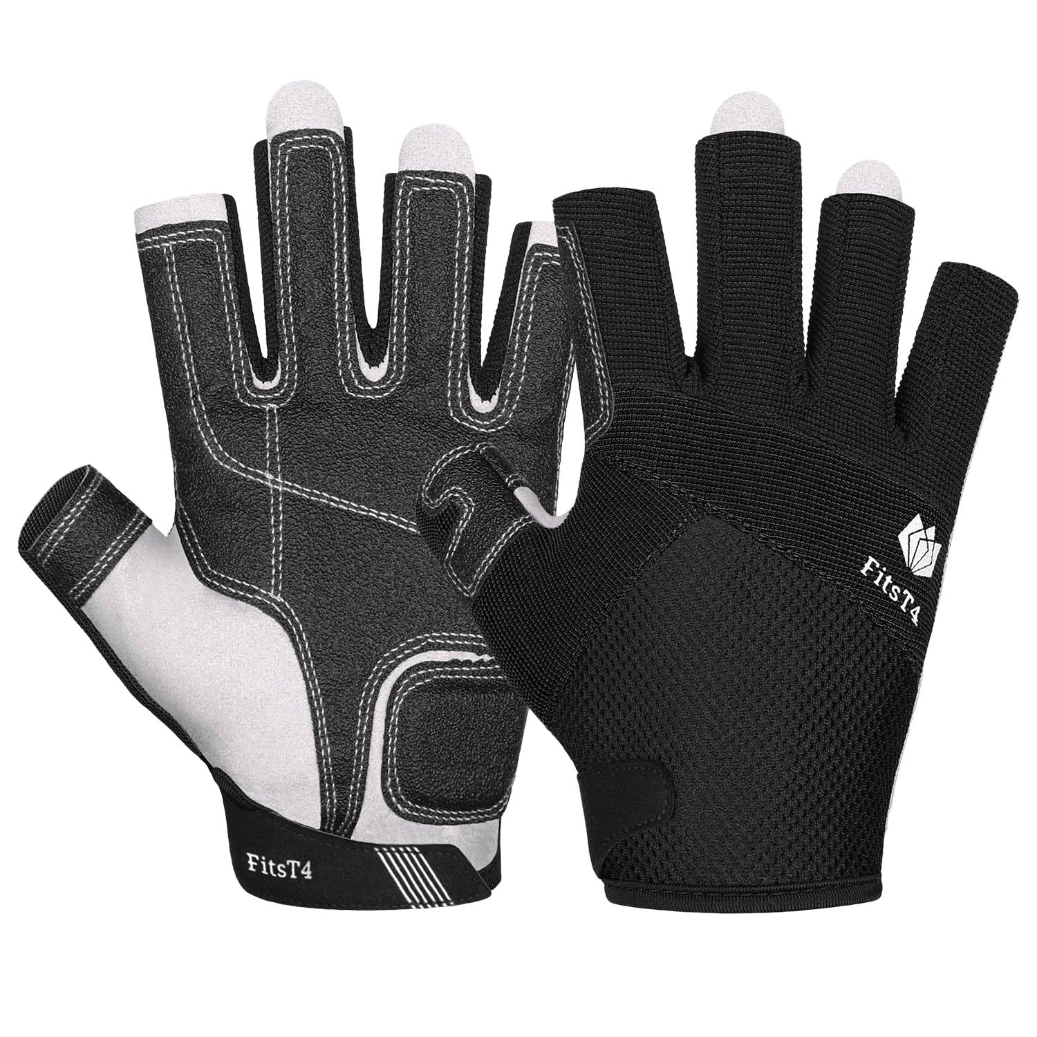 FitsT4 Sailing Gloves 3/4 Finger Padded Palm - Mesh Back for Comfort - Perfect for Sailing, Paddling, Canoeing, Kayaking, SUP for Men Women & Kids