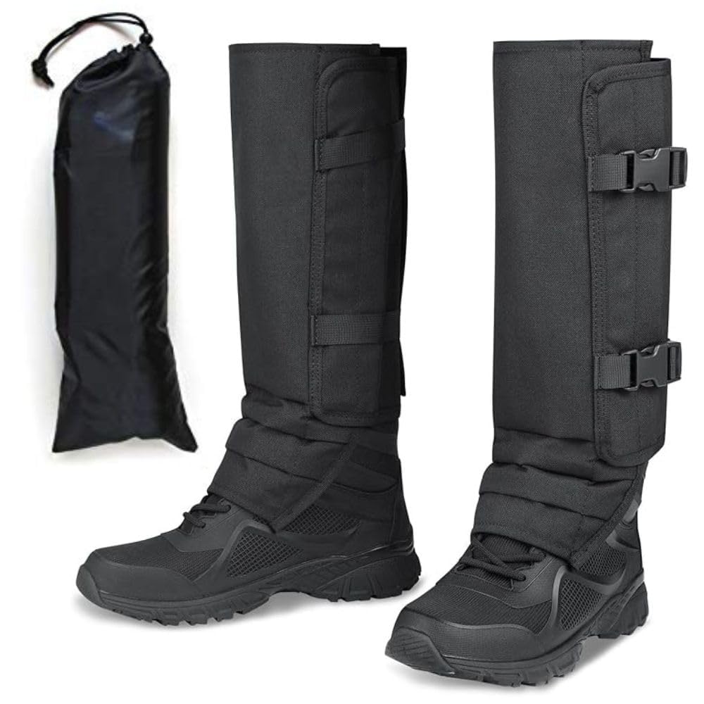 QTM Snake Gaiters for Protection Against Snake Bite Waterproof Snake Guards for Snake Bite Protection Lower Legs Snake Proof with Adjustable Size for Hiking Farm Working (Black, Pack of 1 Pair)